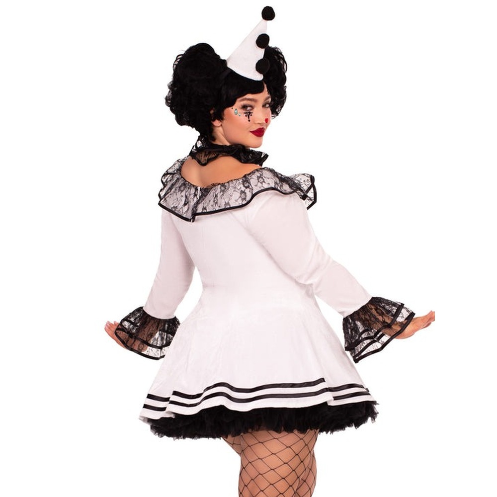 Leg Avenue - Plus Pierrot Clown Kostüm Kleid - Weiß/Schwarz